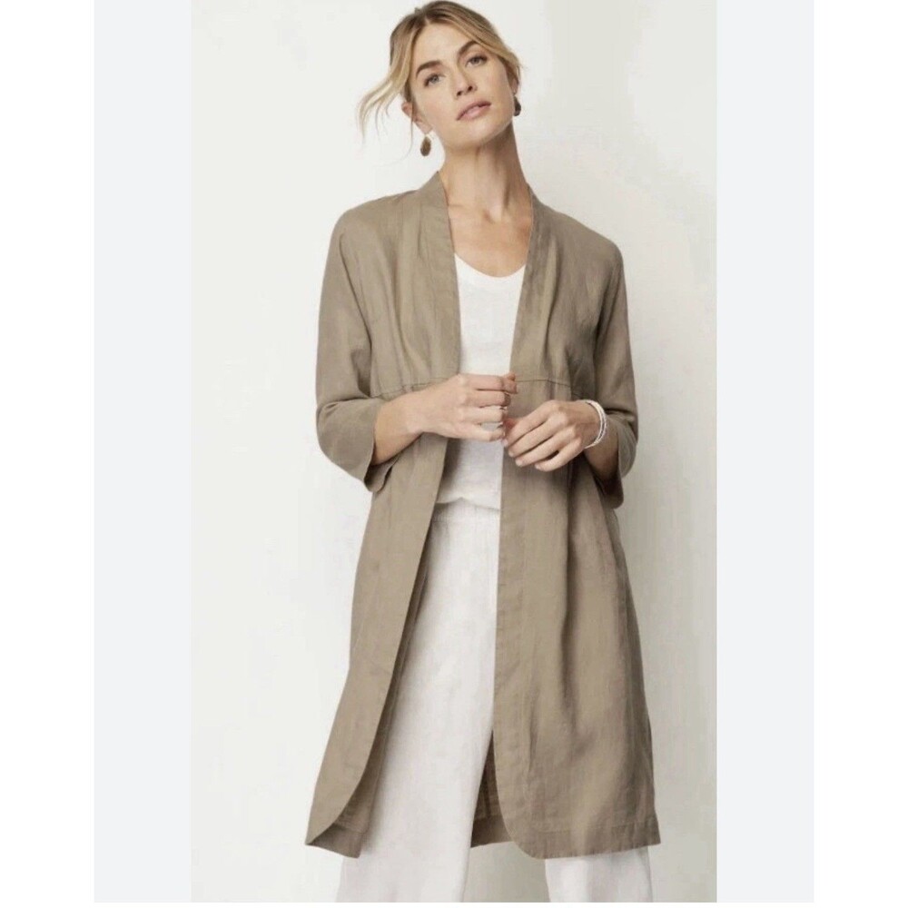 Pure Jill Elements 100% Linen Open Front Duster Jacket Women’s M Brown Lagenlook